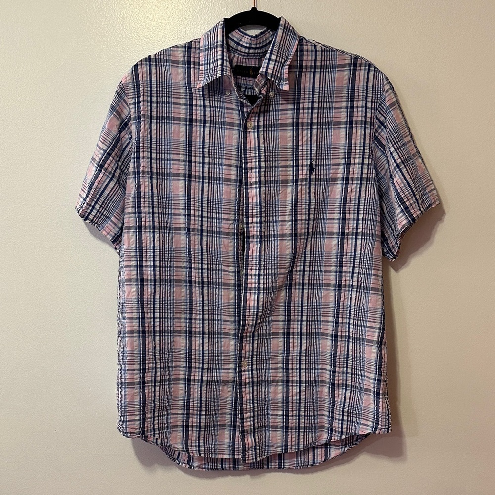 Polo Ralph Lauren Plaid Short Sleeve Button Down Shirt Pink Blue Size XL